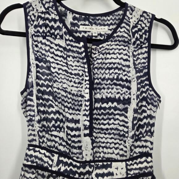 Trina Turk Women's SZ 0 Lyric Woodblock Zig Zag Gauze Sleeveless Dress - Picture 2 of 5